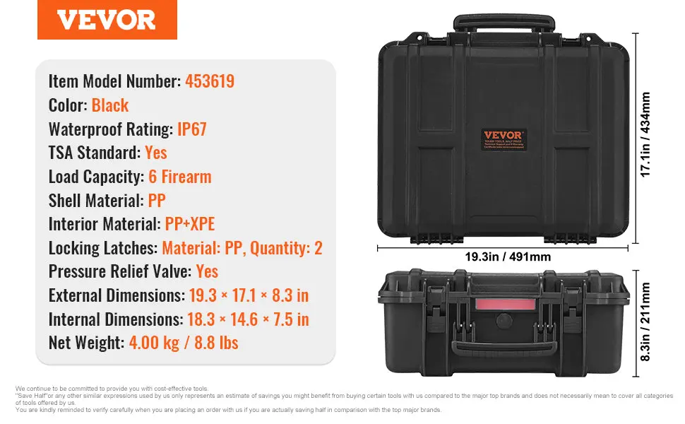 VEVOR Pistolenkoffer _ Abschließbar für 6 Kurzwaffen (16).webp