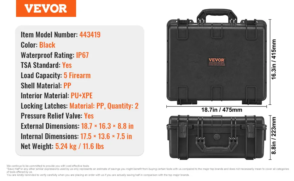 VEVOR Pistolenkoffer _ Abschließbar für 5 Kurzwaffen (13).webp