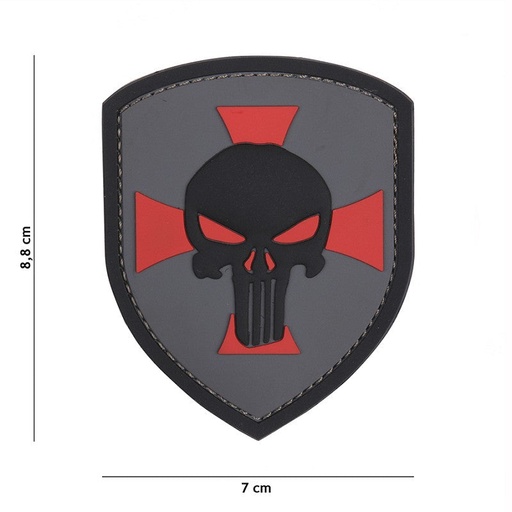 [11133-grau] VAN OS - 3D Patch |  Schild Punisher Kreuz - grau