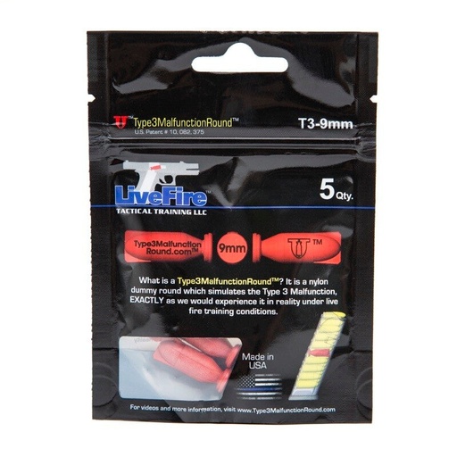 [T3-9mm-5] LiveFire Tactical Training | 9mm Type3MalfunctionRound - 5er Pack